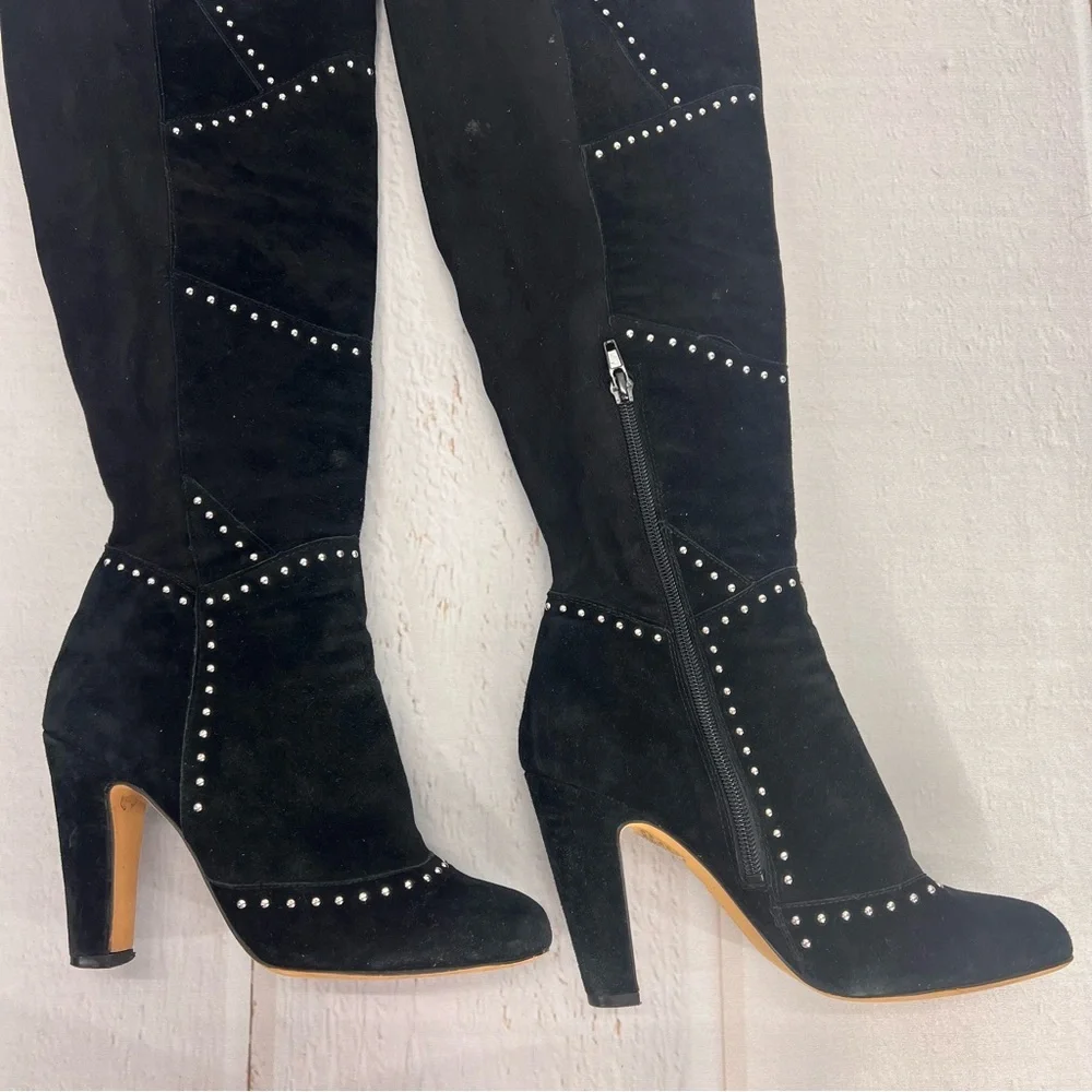 VINCE CAMUTO Carlene‎ Black Embellished Leather Suede Over The Knee Boots 6 1/2M
